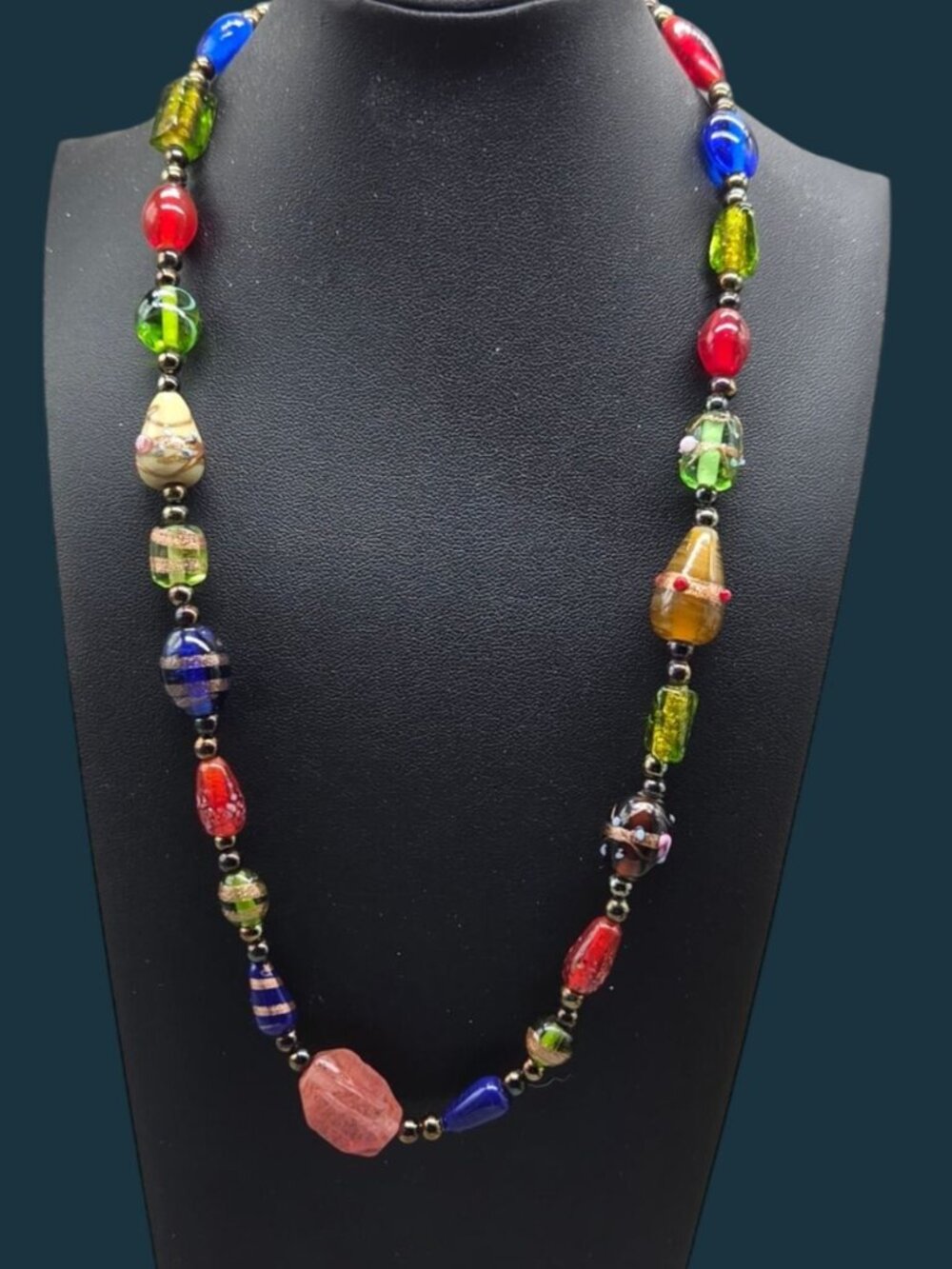 Vintage Murano Art Glass Multi-Strand Necklace – 22" Colorful Artisan Lampwork